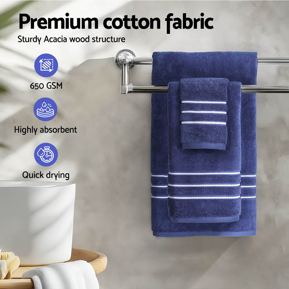 6PCS Hotel Style Premium Cotton Bath Towel Thick 650GSM Set - Navy