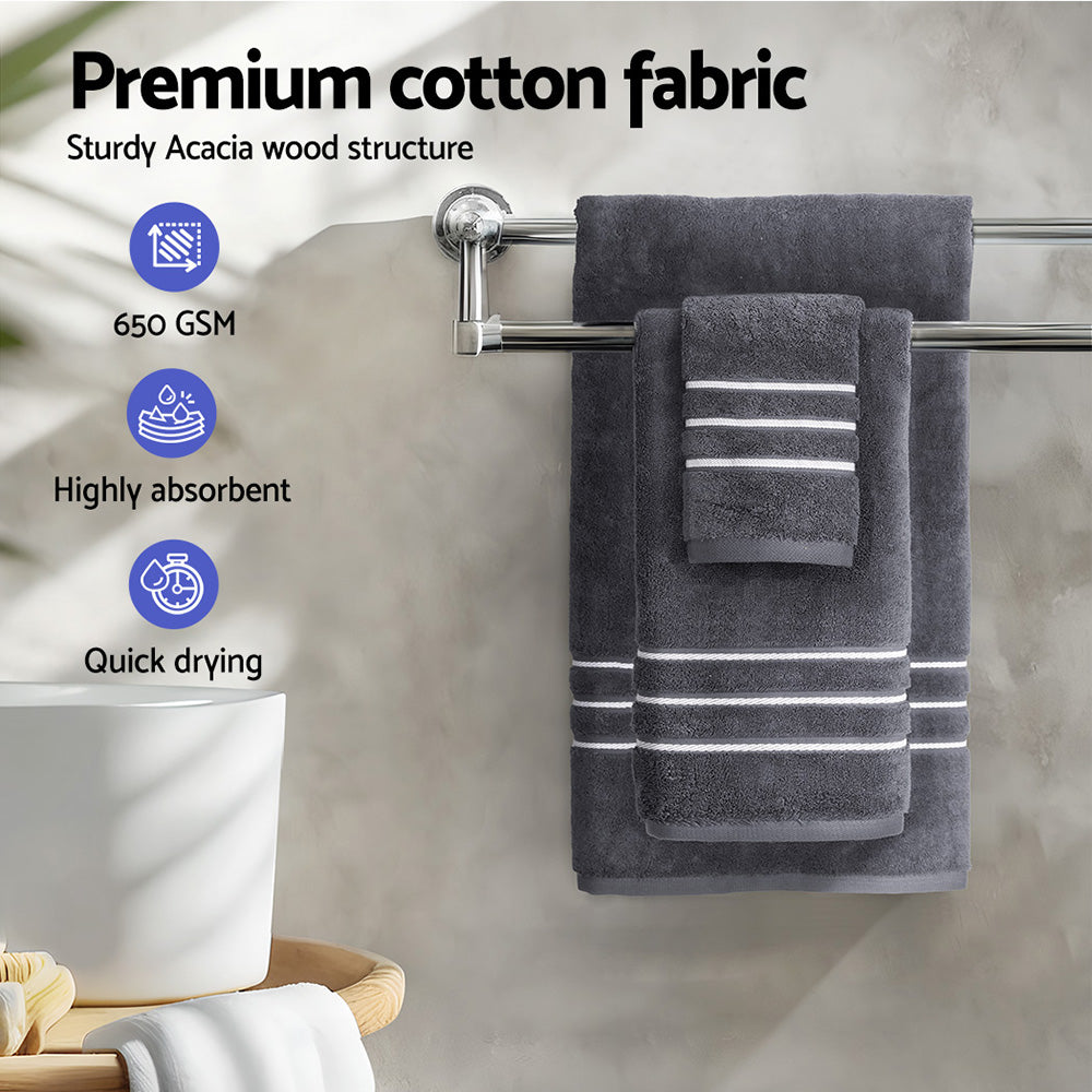 6PCS Hotel Style Premium Cotton Bath Towel Thick 650GSM Set - Grey