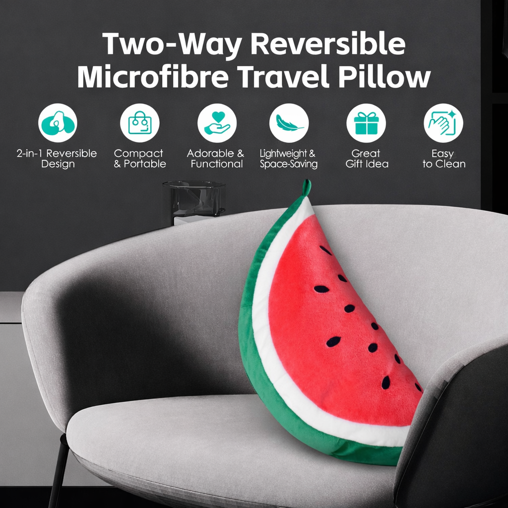 Two-Way Reversible Microfibre Travel Pillow - Watermelon
