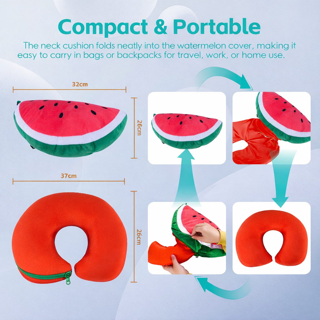 Two-Way Reversible Microfibre Travel Pillow - Watermelon