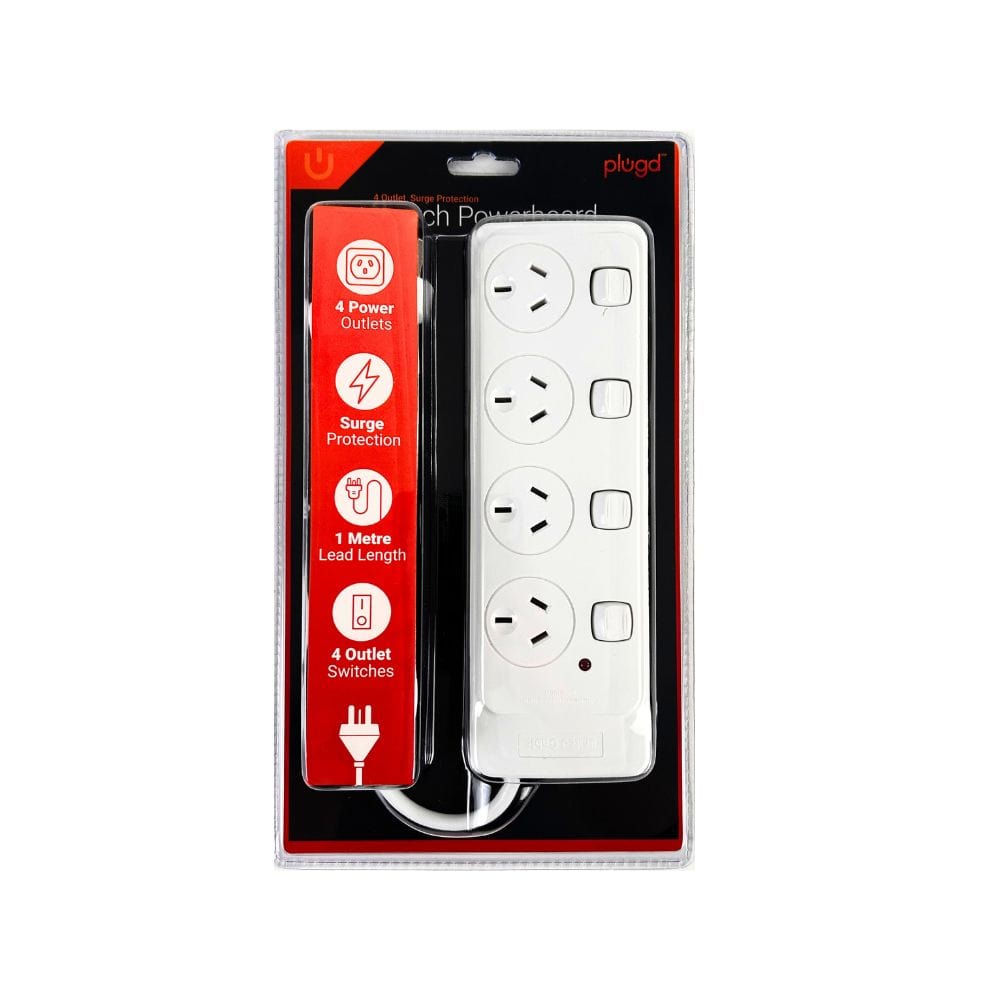4 Outlet Power Board With Surge Protection With Individual Switches 1M Lead Cable - 14
