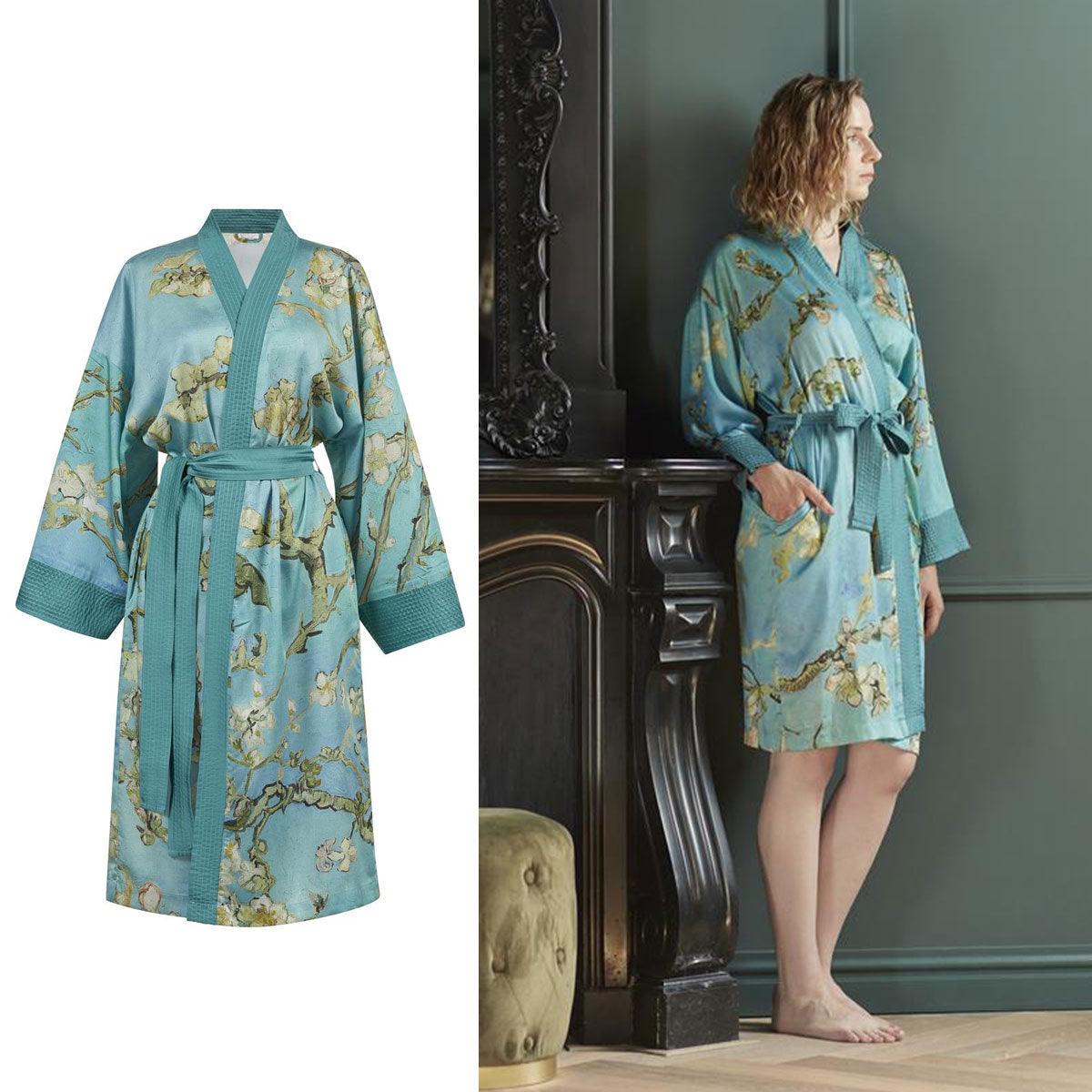 Van Gogh Almond Blossom Blue Kimono Bath Robe - Large/Extra Large