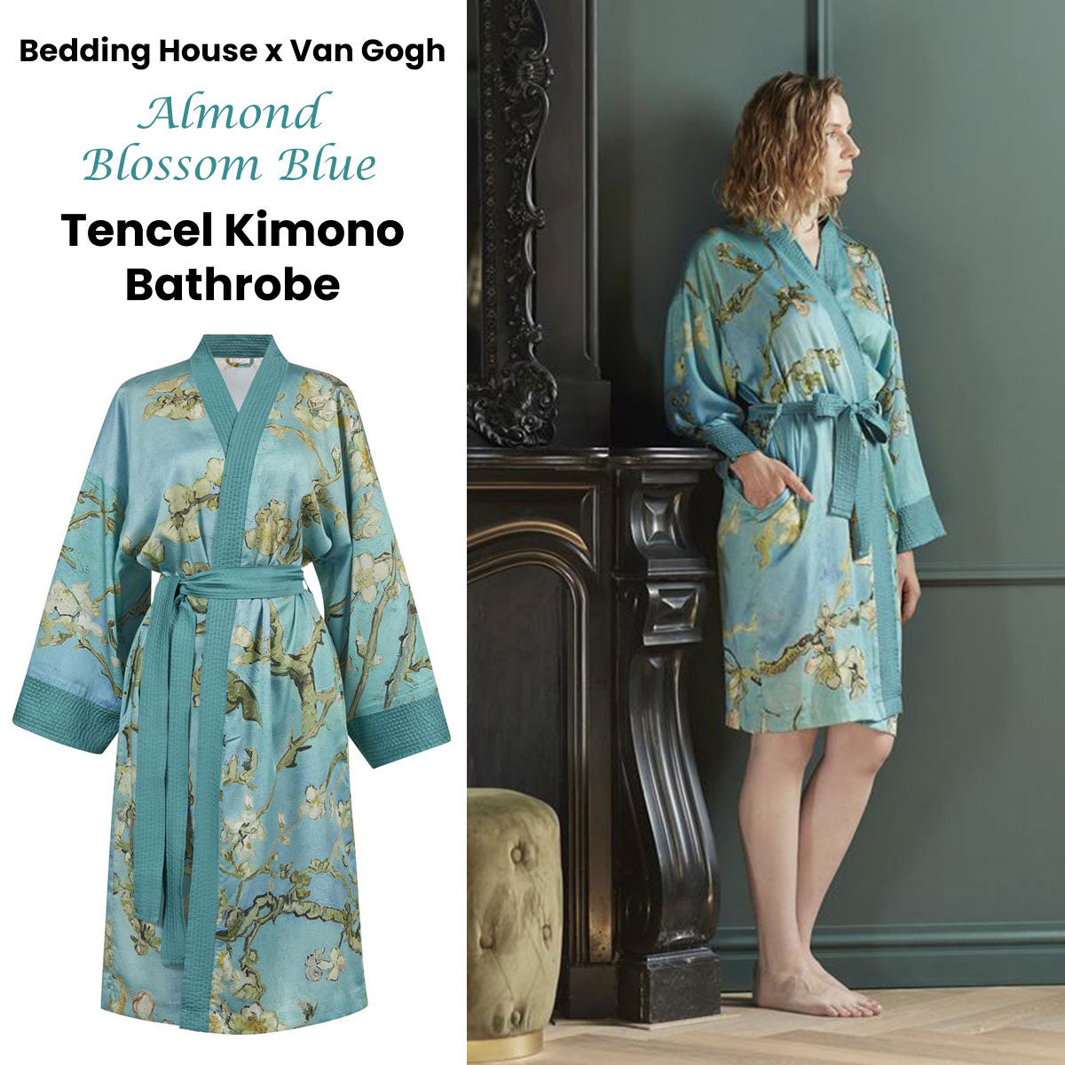 Van Gogh Almond Blossom Blue Kimono Bath Robe - Large/Extra Large