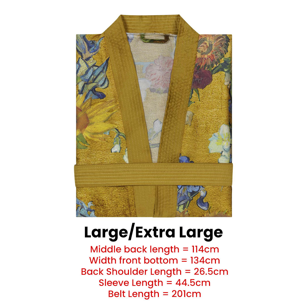 Van Gogh Partout des Fleurs Gold Kimono Bath Robe - Large/Extra Large
