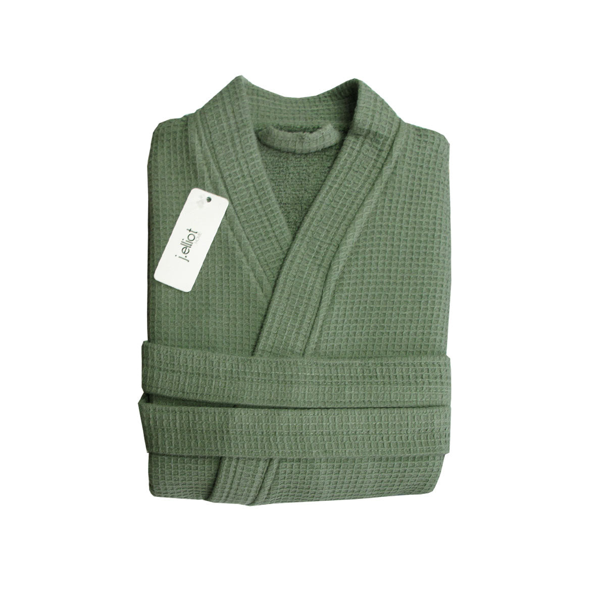 Waffle Pattern Cotton Bath Robe (L) - Chive