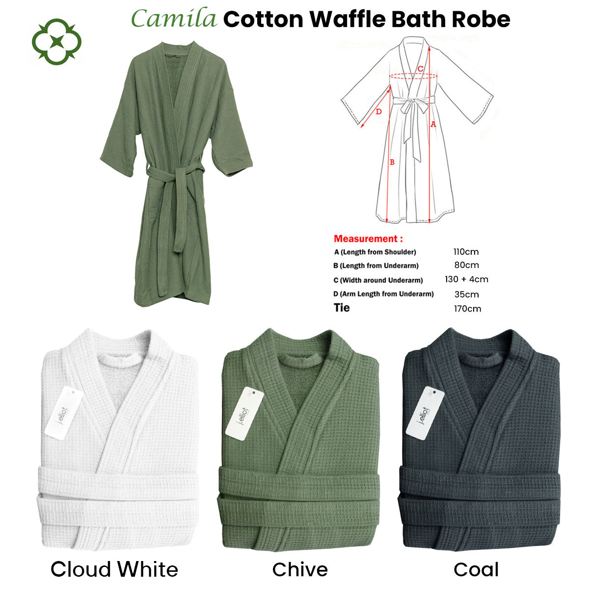 Waffle Pattern Cotton Bath Robe (L) - Chive