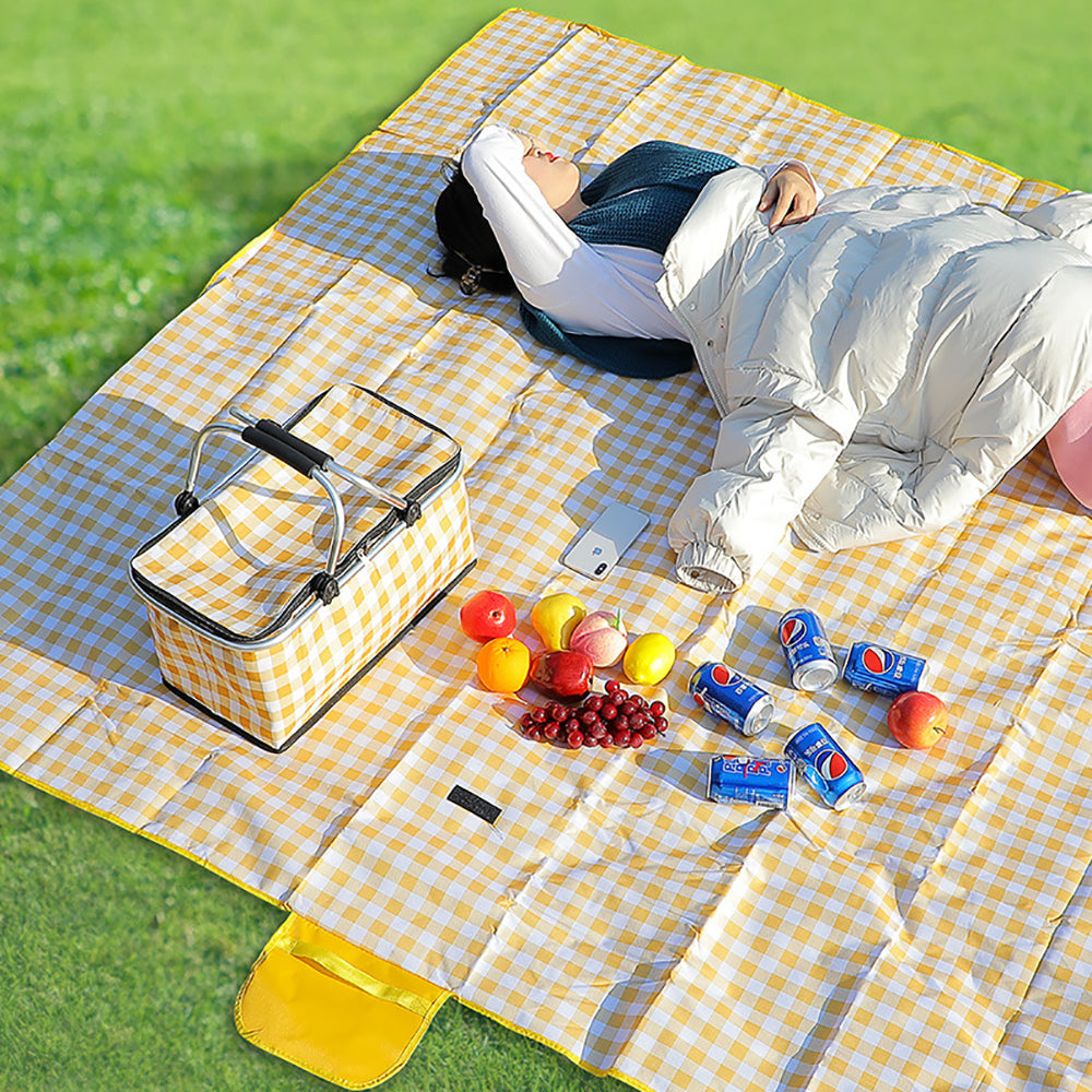 Collapsible Outdoor Camping Portable Insulated Picnic Basket - Yellow Grid