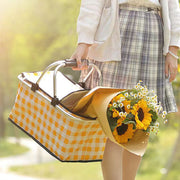 Collapsible Outdoor Camping Portable Insulated Picnic Basket - Yellow Grid