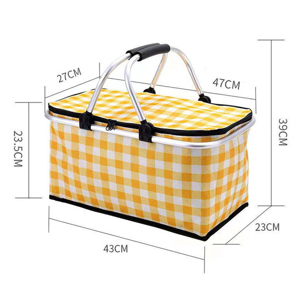 Collapsible Outdoor Camping Portable Insulated Picnic Basket - Yellow Grid