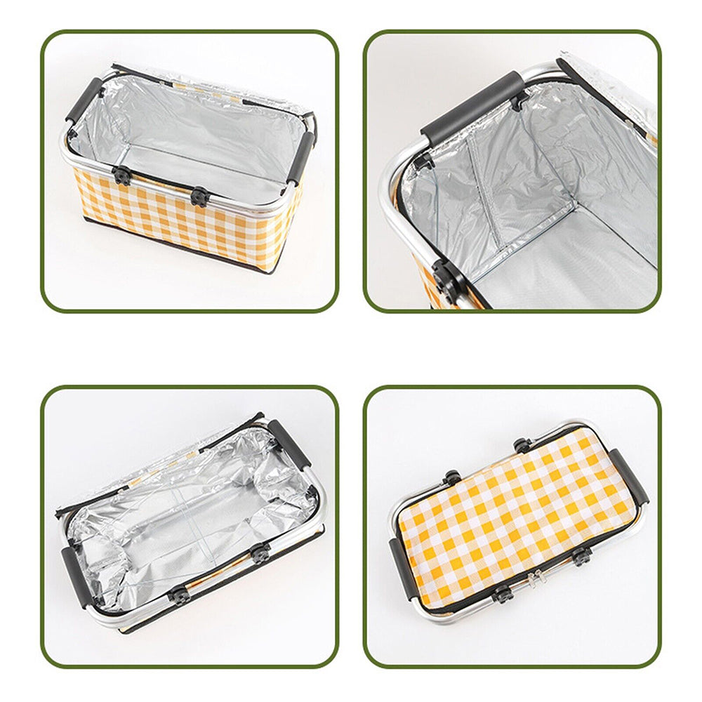 Collapsible Outdoor Camping Portable Insulated Picnic Basket - Yellow Grid