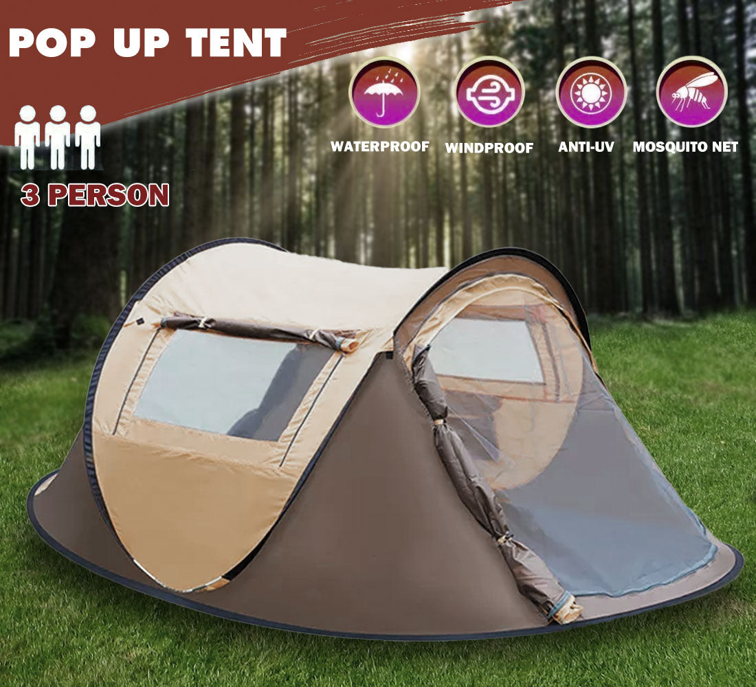 3 Person Instant Pop Up Dome Tent - Beige