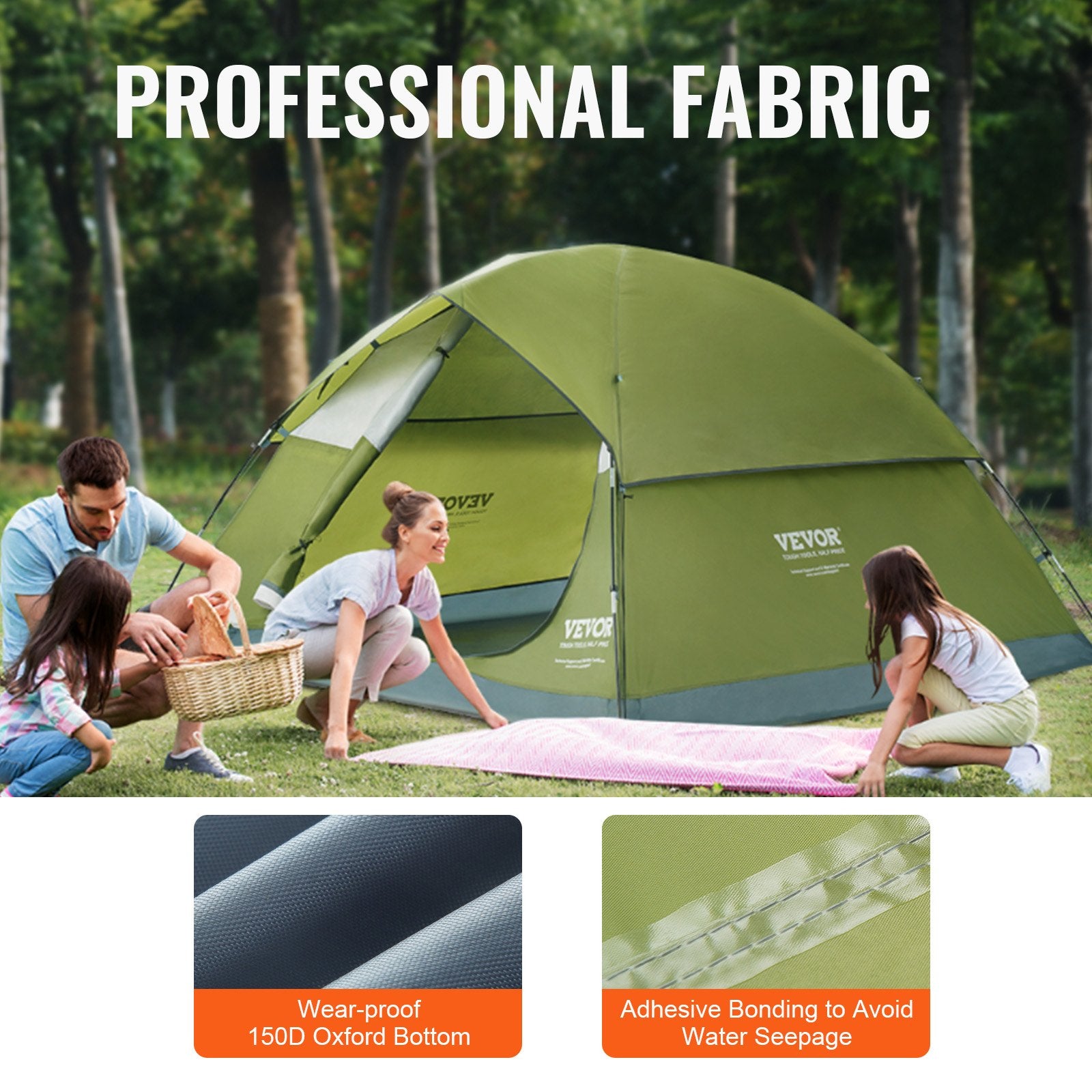 3 Person Pop up Camping Tent Waterproof - Green/Grey