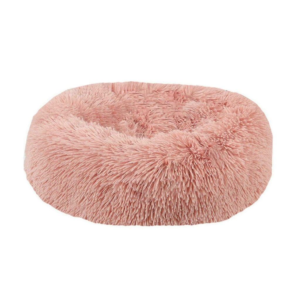 Plush Donut Faux Fur Calming Pet Nest Salmon Pink L - 01