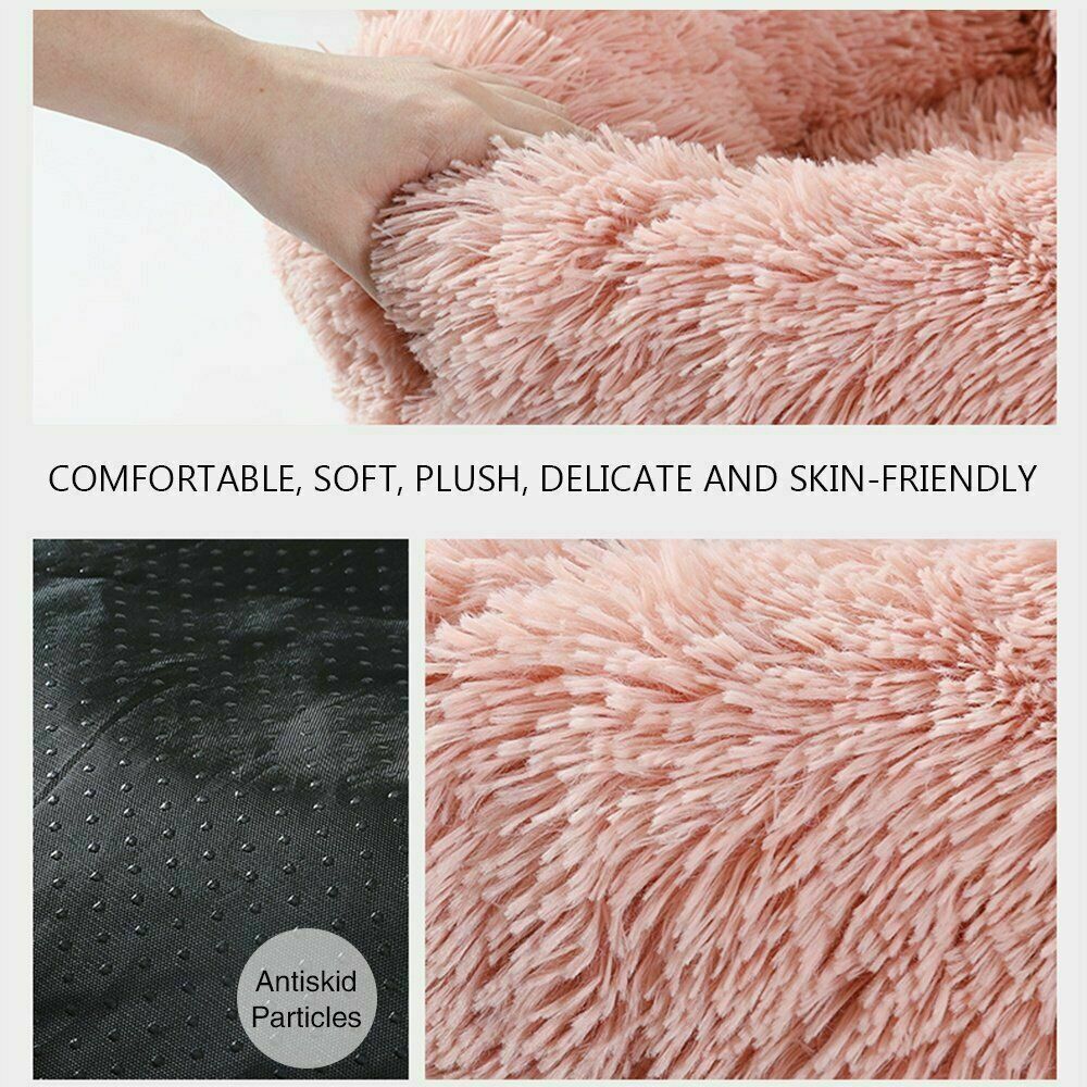Plush Donut Faux Fur Calming Pet Nest Salmon Pink L - 06