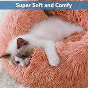 Plush Donut Faux Fur Calming Pet Nest Salmon Pink L - 02