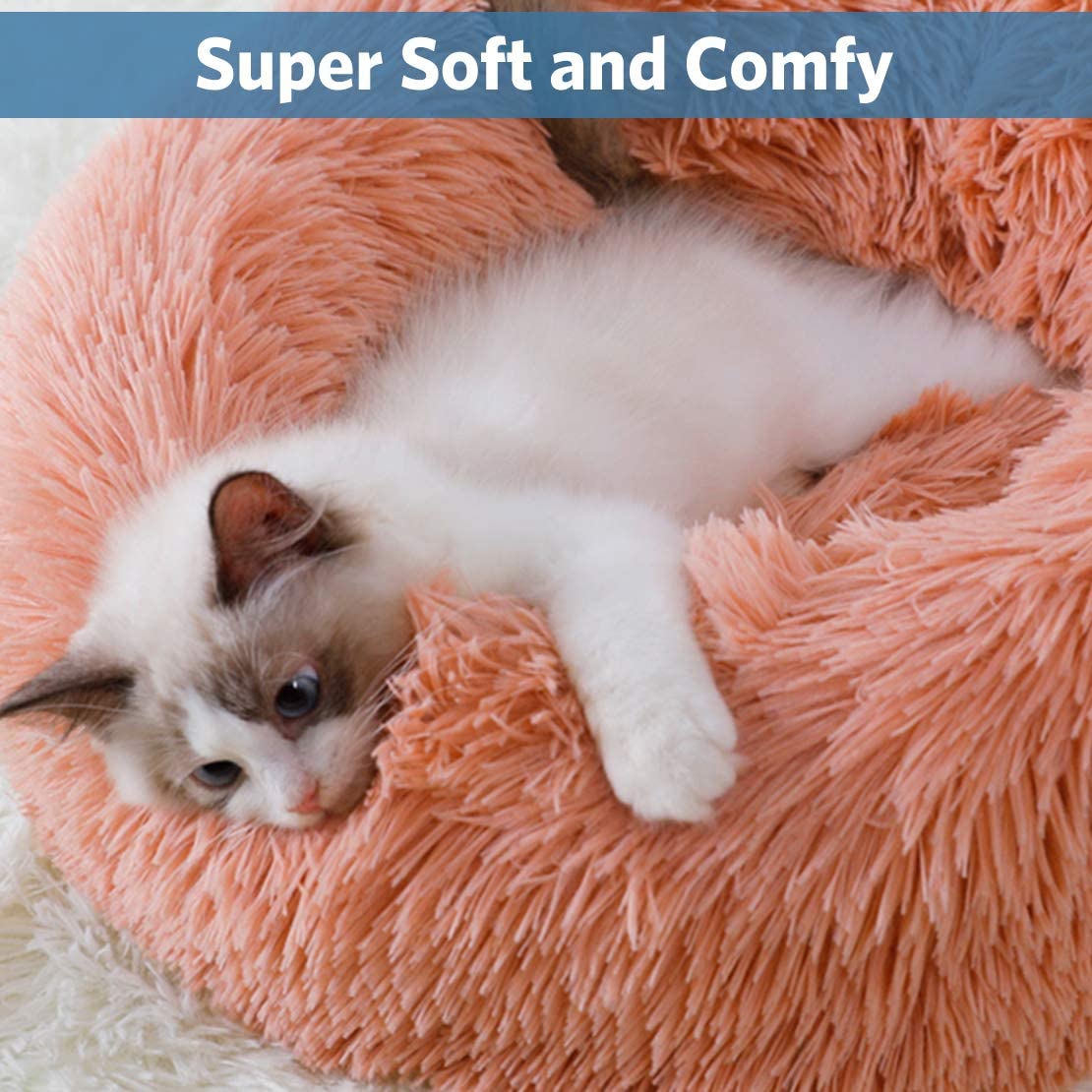 Plush Donut Faux Fur Calming Pet Nest Salmon Pink M - 02