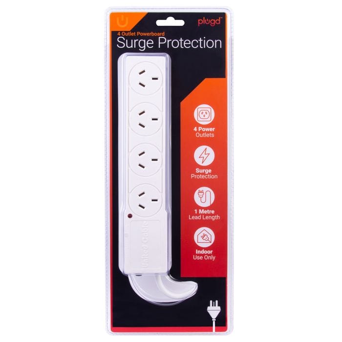 4 Outlet Powerboard With Surge Protection 1M Lead Cable - 04