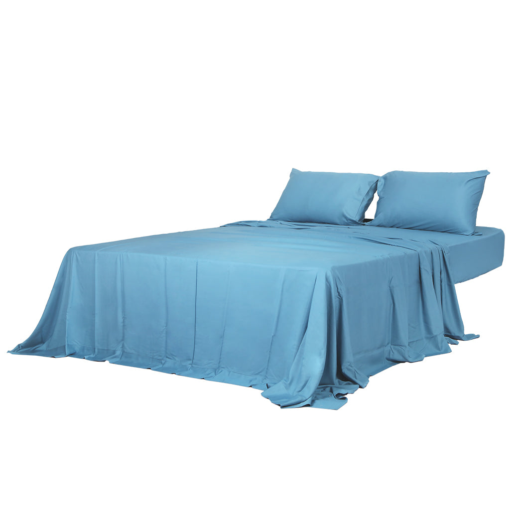 Dreamz 4pcs King Size 100% Bamboo Bed Sheet Set in Blue Colour-2006733220518957056