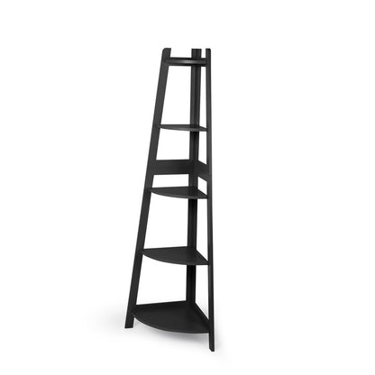 Levede 5 Tier Corner Shelf Wooden Storage Black-1954802945849692160