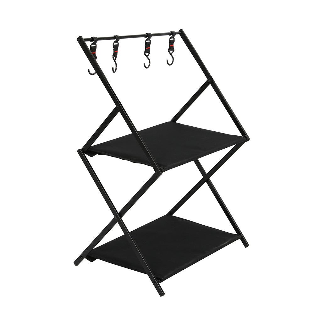 Levede Foldable Camping Storage Shelves 2 Layer with Hooks Black-1954802657151553536