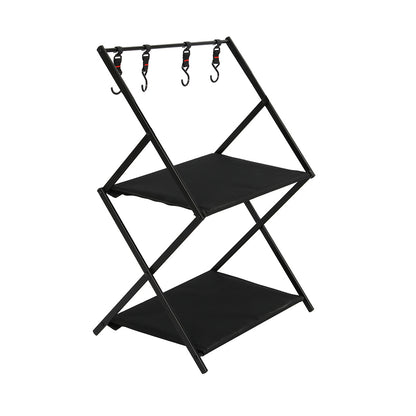Levede Foldable Camping Storage Shelves 2 Layer with Hooks Black-1954802657151553536