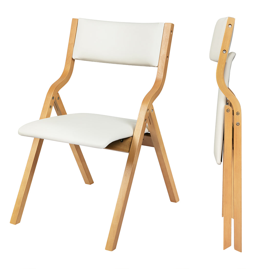 Levede 2x Dining Chairs Foldable PU Beige-1954802992888811520