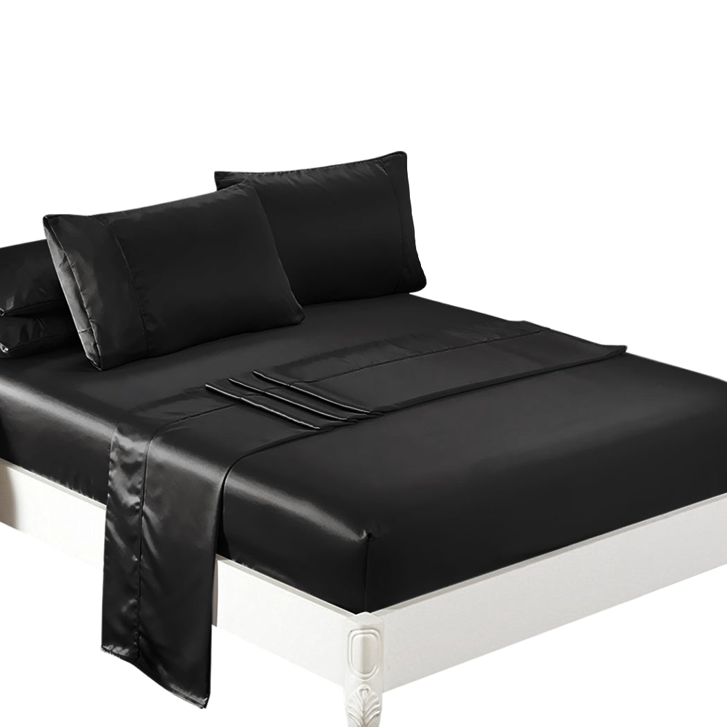 DreamZ Silky Satin Sheets Fitted Double Black-1954802912999903232