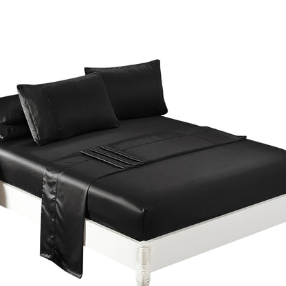 DreamZ Silky Satin Sheets Fitted Double Black-1954802912999903232