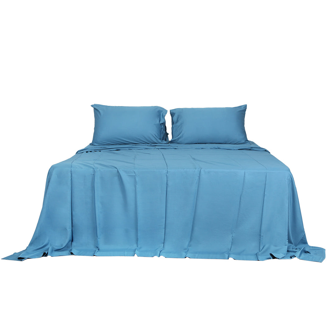 Dreamz 4pcs King Size 100% Bamboo Bed Sheet Set in Blue Colour-2006733220518957057