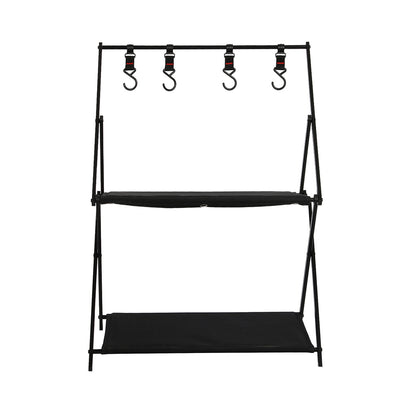 Levede Foldable Camping Storage Shelves 2 Layer with Hooks Black-1954802657151553537