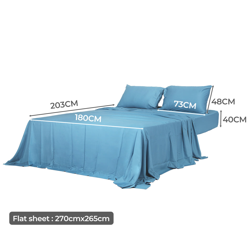 Dreamz 4pcs King Size 100% Bamboo Bed Sheet Set in Blue Colour-2006733220518957058