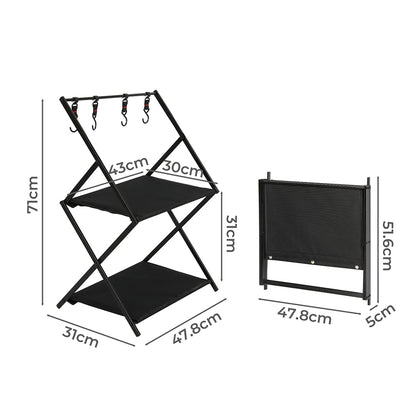 Levede Foldable Camping Storage Shelves 2 Layer with Hooks Black-1954802657151553538