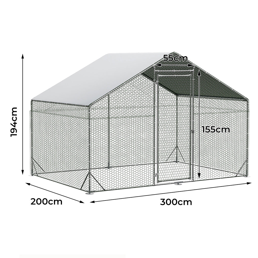 Pawz 200x300x194cm Large Metal Walk-in Chicken Coop Cage-2006732695874441218