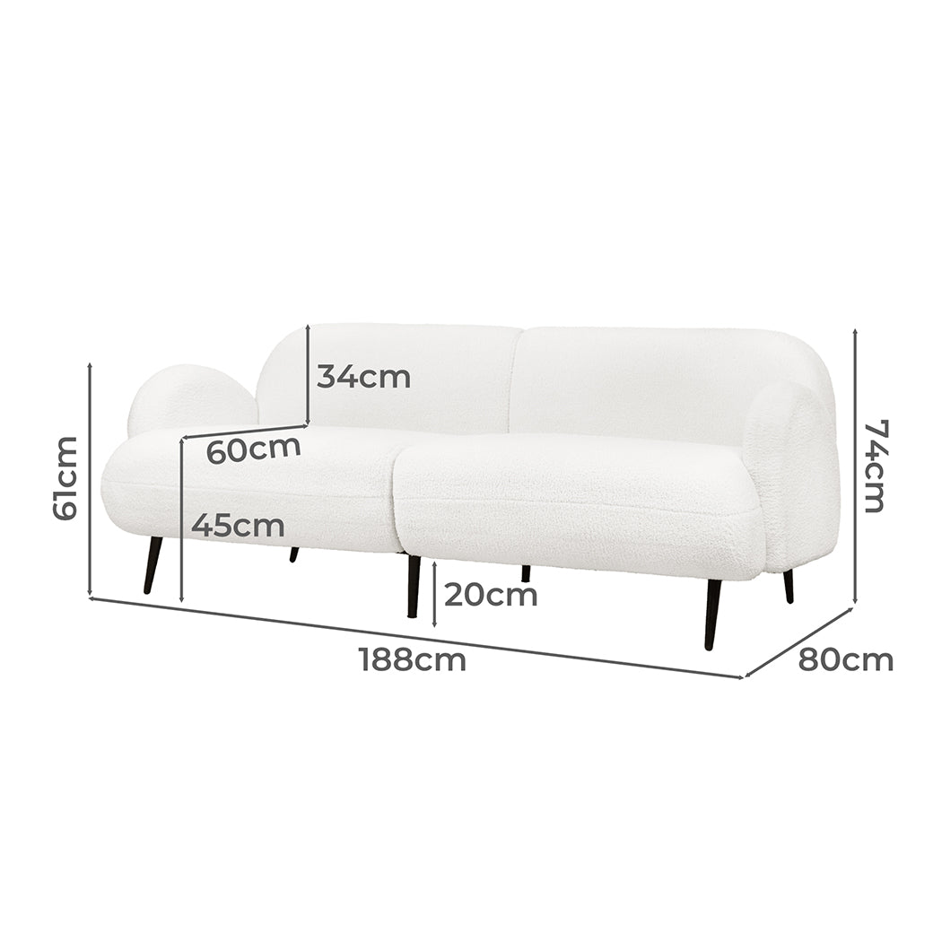 Levede Cloud Sofa 3 Seater Sherpa Fleece White-2006732843321004034