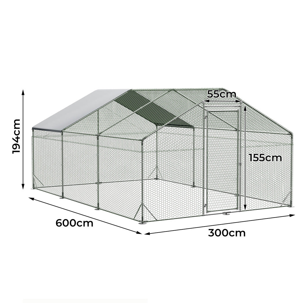 Pawz 600x300x194cm Large Metal Walk-in Chicken Coop Cage-2006732696268705794