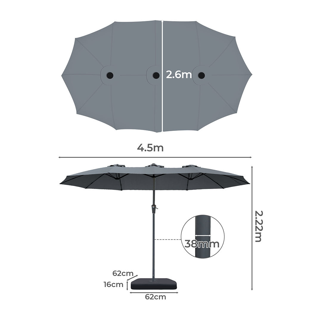 Centra 4.5M Double-sided Patio Umbrella Outdoor Umbrella Base Stand Grey-2018816843556458498