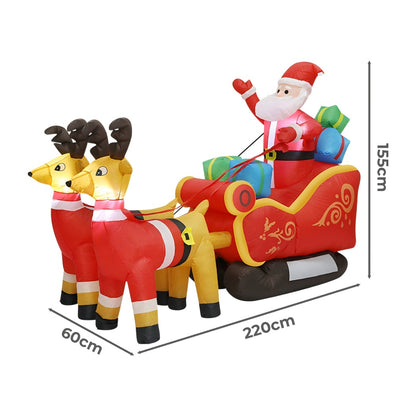 Santaco LED Inflatable Santa Sleigh Reindeer 2.2M-1952534169376657410