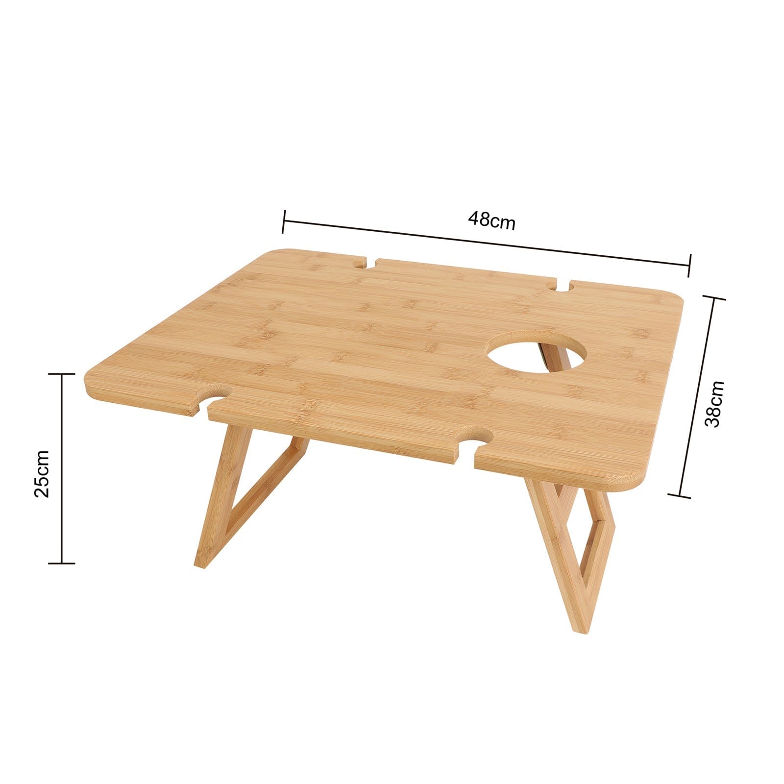 Bamboo Foldable Picnic Table Tray With Wine And Glass Holders - 11