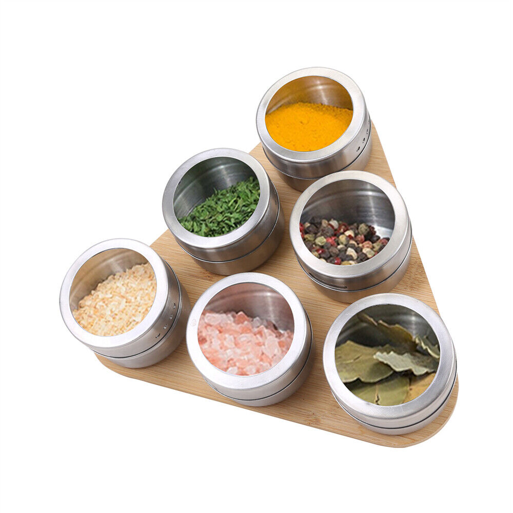Magnetic Triangular Bamboo Spice Rack Jars For Kitchen Storage - 04