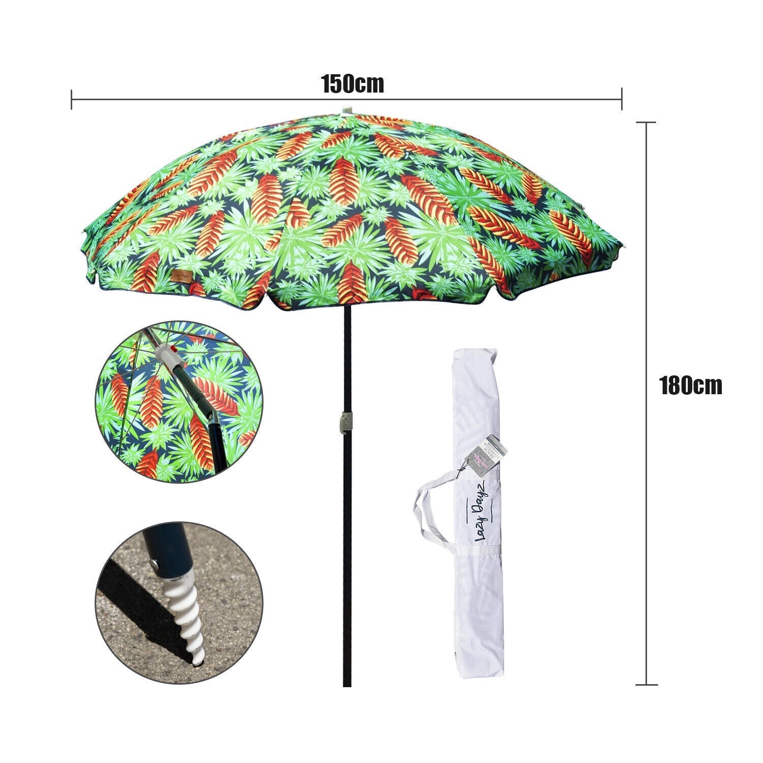 Lazy Dayz 18M Tiltable Beach Umbrella With Carry Bag Mossman - 12