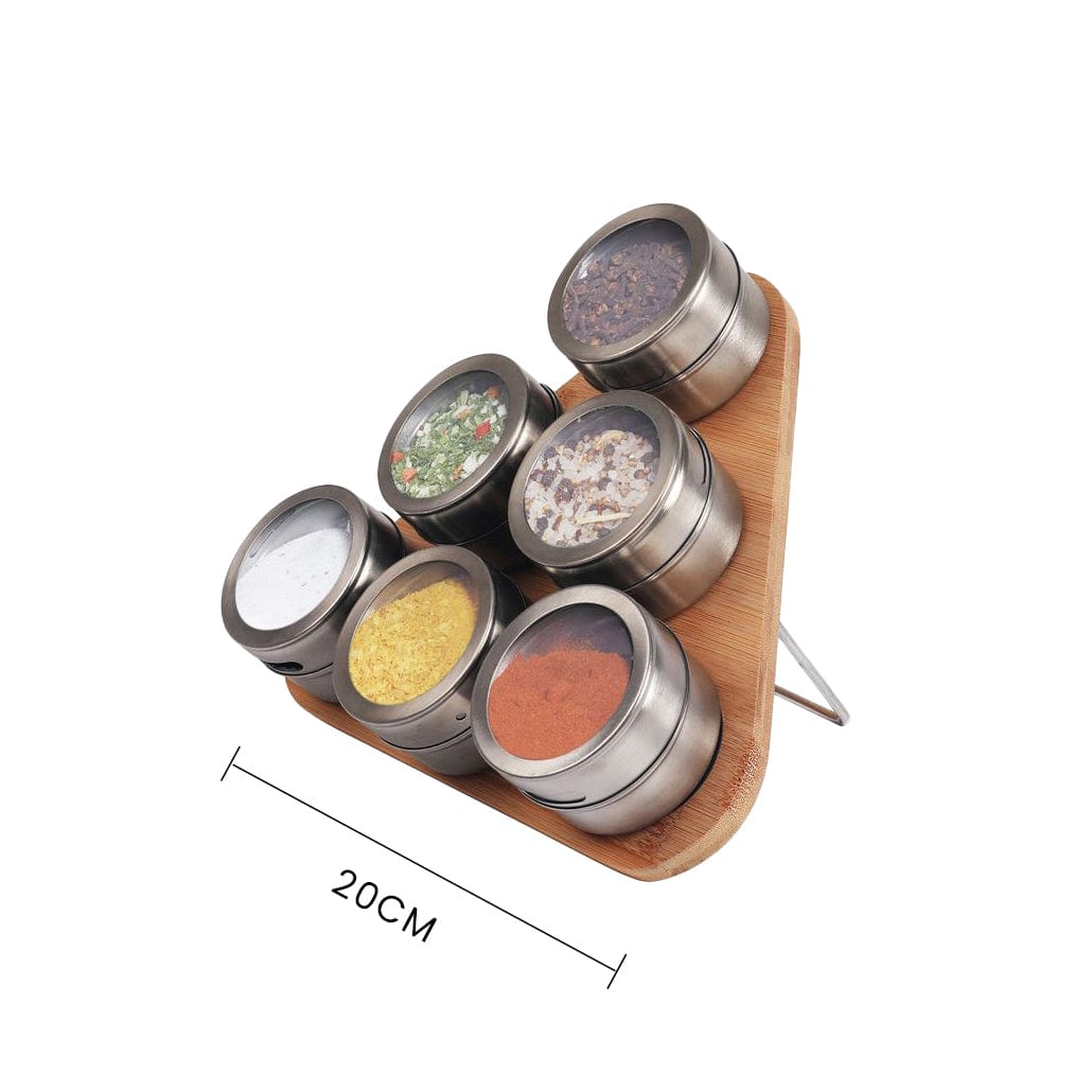 Magnetic Triangular Bamboo Spice Rack Jars For Kitchen Storage - 08