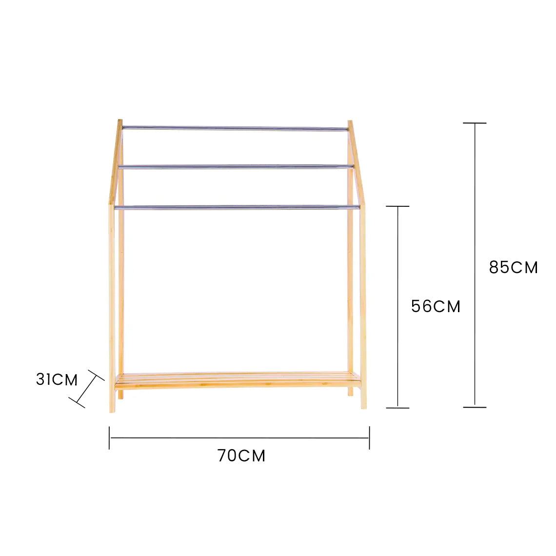 85Cm Standing Towel Rack Bamboo Towel Bar Metal 3 Tier - 07