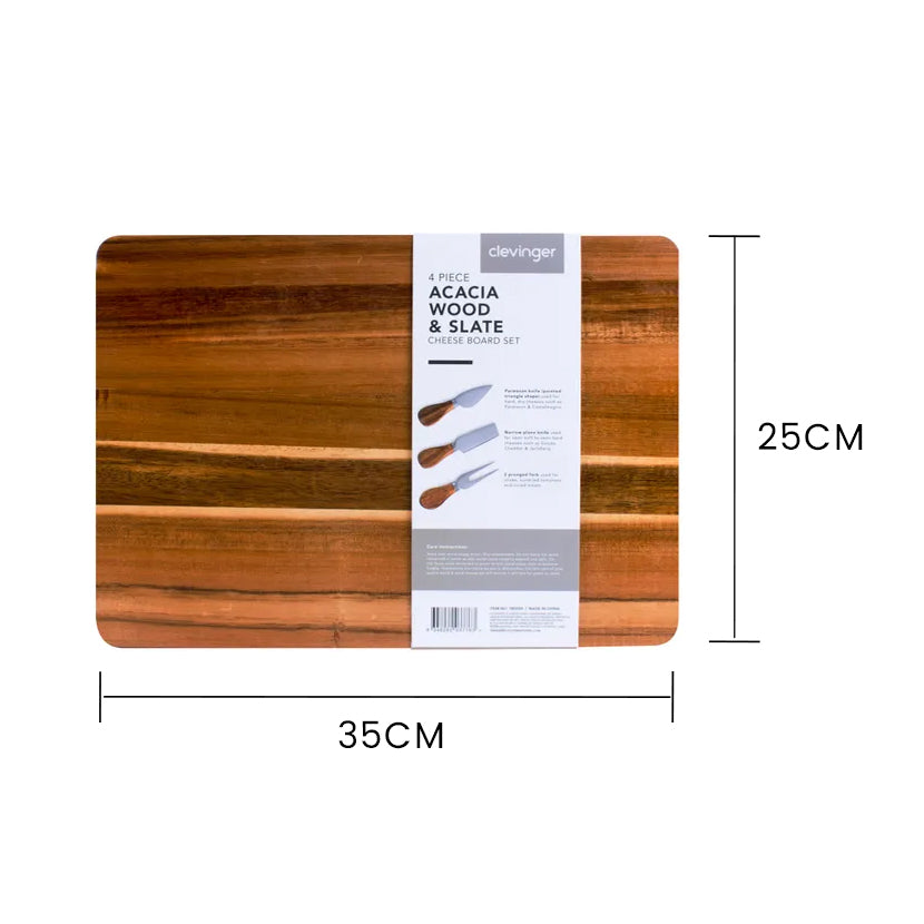 4 Pcs Clevinger Acacia Wood Slate Cheese Board With Knife Set - 13